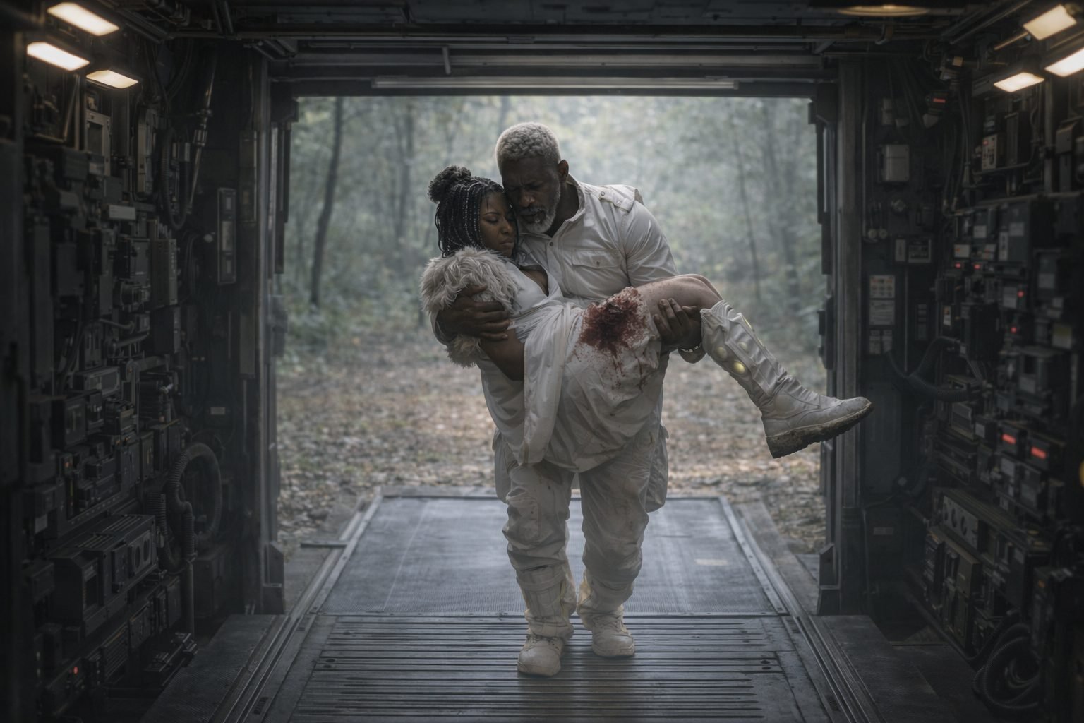 He finally he got her to the ship and was able to call for help.
